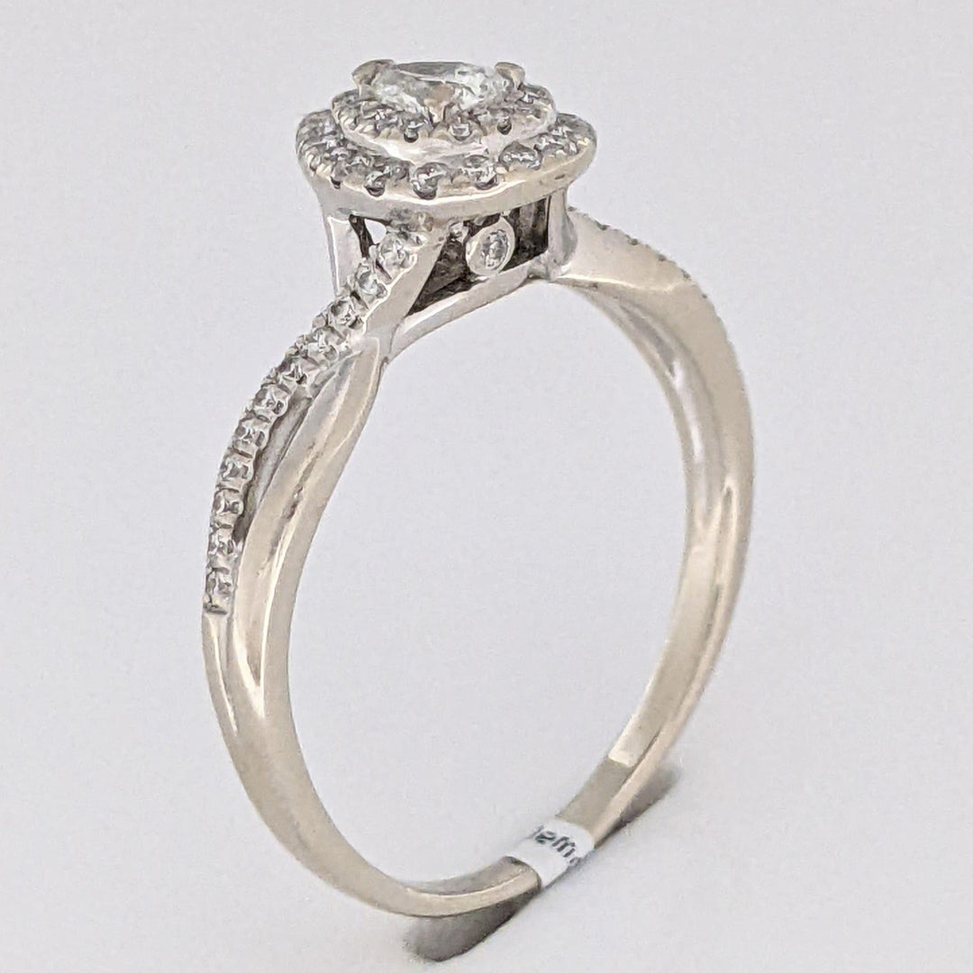 14K WHITE .66 CARAT TOTAL WEIGHT SI1 H DIAMOND PEAR (1) ROUND (54) DOUBLE HALO ESTATE RING 3.0 GRAMS