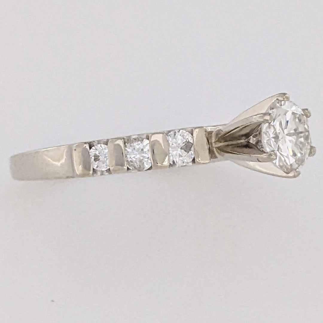 14K WHITE .75 CARAT TOTAL WEIGHT VS2 I DIAMOND ROUND (2) PRONGS SET (6) BAR SET ESTATE RING 3.6 GRAMS