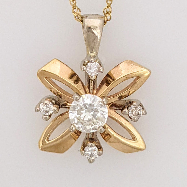 14K TWO-TONE .37CTW I1 G DIAMOND ROUND (5) STAR STYLE ESTATE PENDANT & CHAIN 2.9 GRAMS