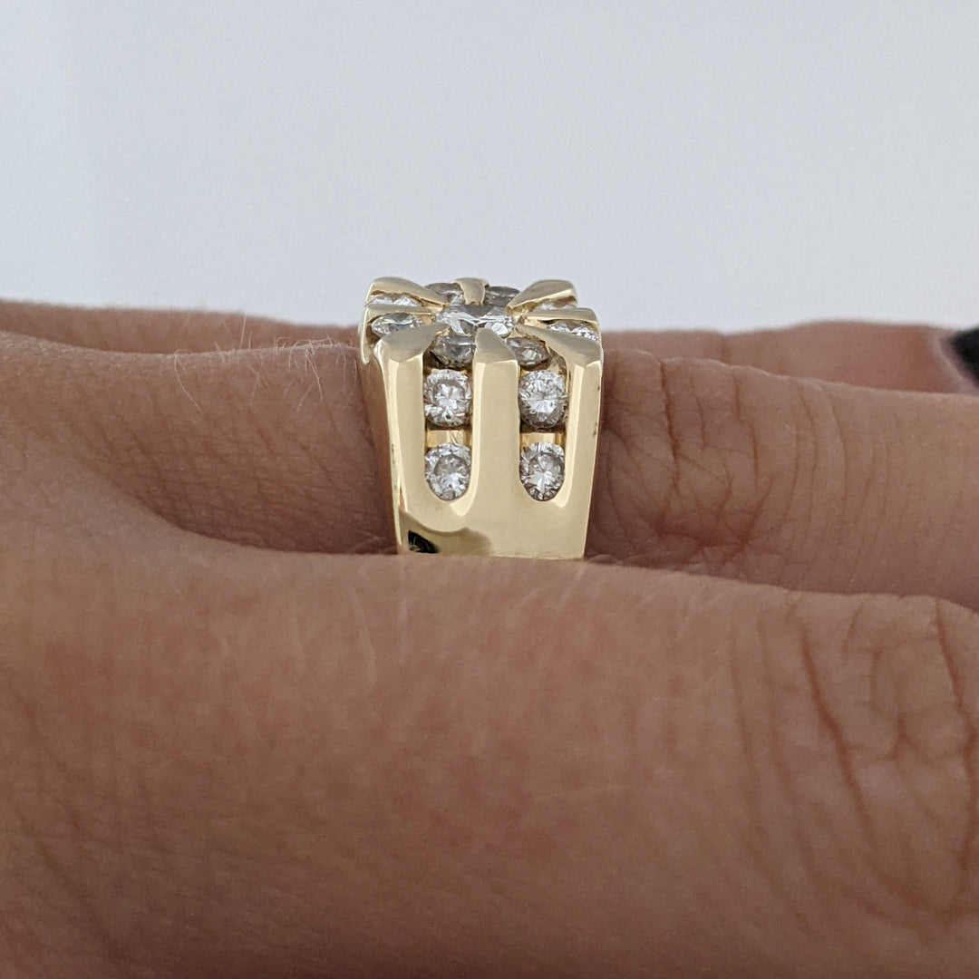 14K 1.02 CARAT TOTAL WEIGHT SI1-SI2 H DIAMOND ROUND (17) CHANNEL CLUSTER ESTATE RING 8.9 GRAMS