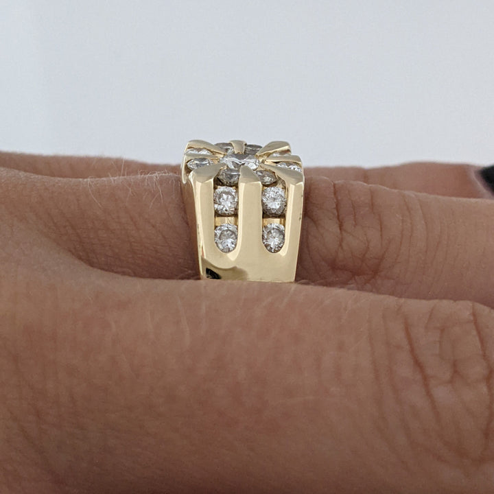 14K 1.02 CARAT TOTAL WEIGHT SI1-SI2 H DIAMOND ROUND (17) CHANNEL CLUSTER ESTATE RING 8.9 GRAMS