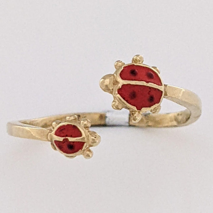 10K LADYBUG RED ENAMEL BYPASS ESTATE RING 1.0 GRAM