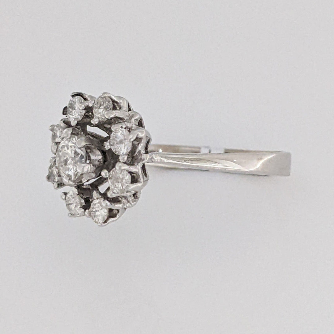 14K WHITE .50 CARAT TOTAL WEIGHT I1 H DIAMOND ROUND (9) ESTATE CLUSTER RING 3.2 GRAMS
