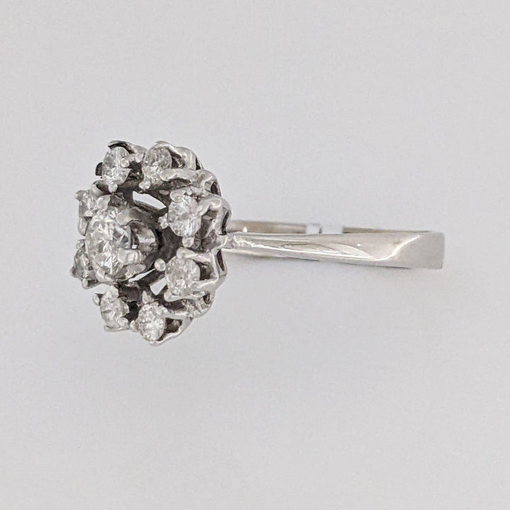 14K WHITE .50 CARAT TOTAL WEIGHT I1 H DIAMOND ROUND (9) ESTATE CLUSTER RING 3.2 GRAMS