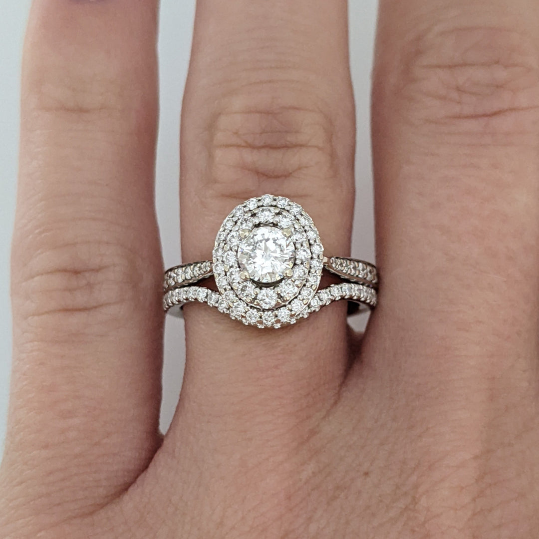 14K WHITE 1.11CTW I1 I DIAMOND ROUND (77) ESTATE HALO RING 4.7 GRAMS