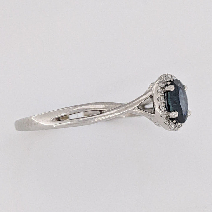 14K WHITE SAPPHIRE OVAL 4X6 WITH .15 DIAMOND TOTAL WEIGHT ESTATE HALO RING 2.7 GRAMS