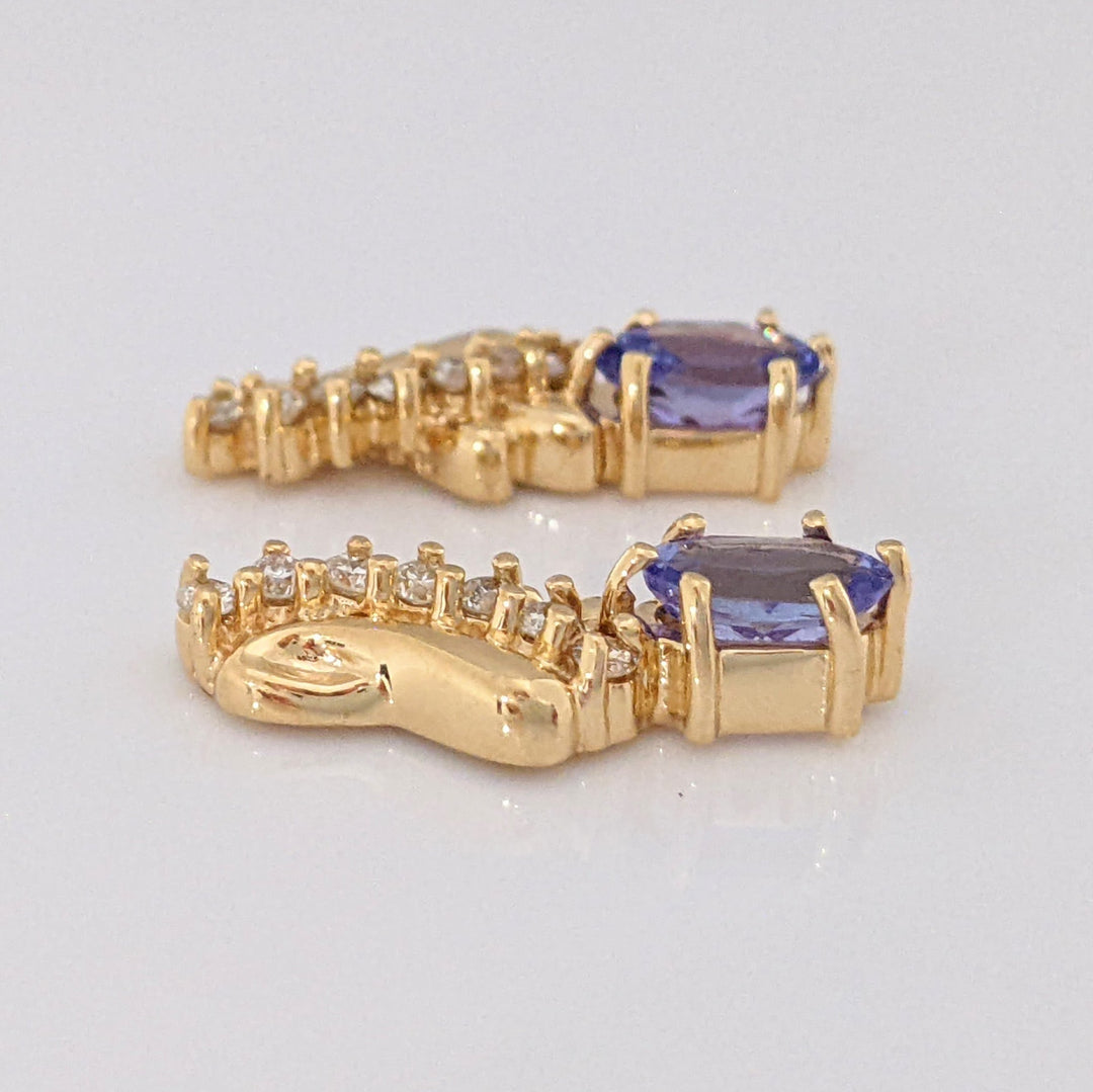 14K TANZANITE OVAL 4X6 WITH (14) MELEE ESTATE EARRINGS 3.0 GRAMS