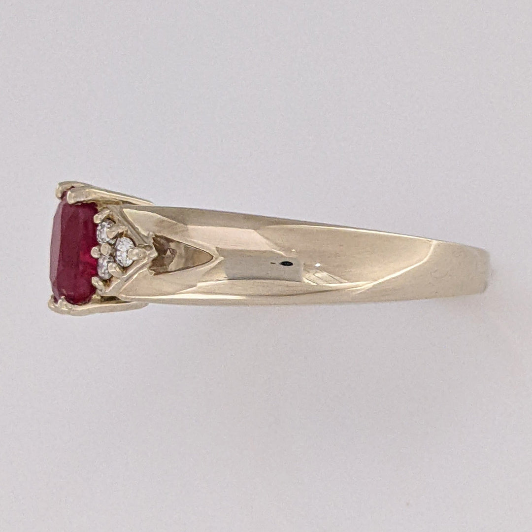18K WHITE RUBY OVAL 4X6 WITH (6) MELEE ESTATE RING 4.5 GRAMS