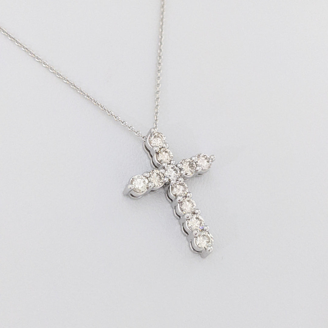 14K WHITE .72 CARAT TOTAL WEIGHT SI2 L DIAMOND ROUND (11) ESTATE CROSS PENDANT & CHAIN 3.2 GRAMS