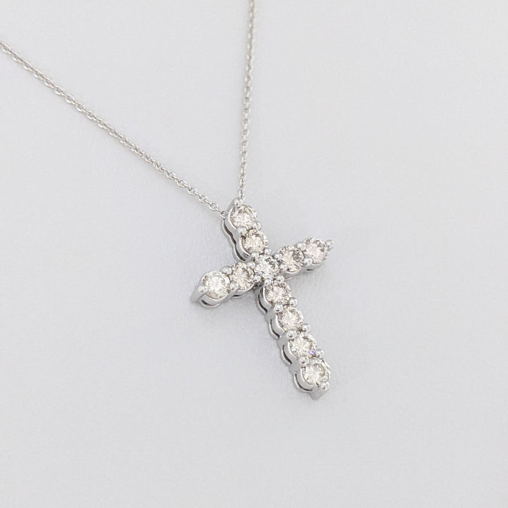 14K WHITE .72 CARAT TOTAL WEIGHT SI2 L DIAMOND ROUND (11) ESTATE CROSS PENDANT & CHAIN 3.2 GRAMS