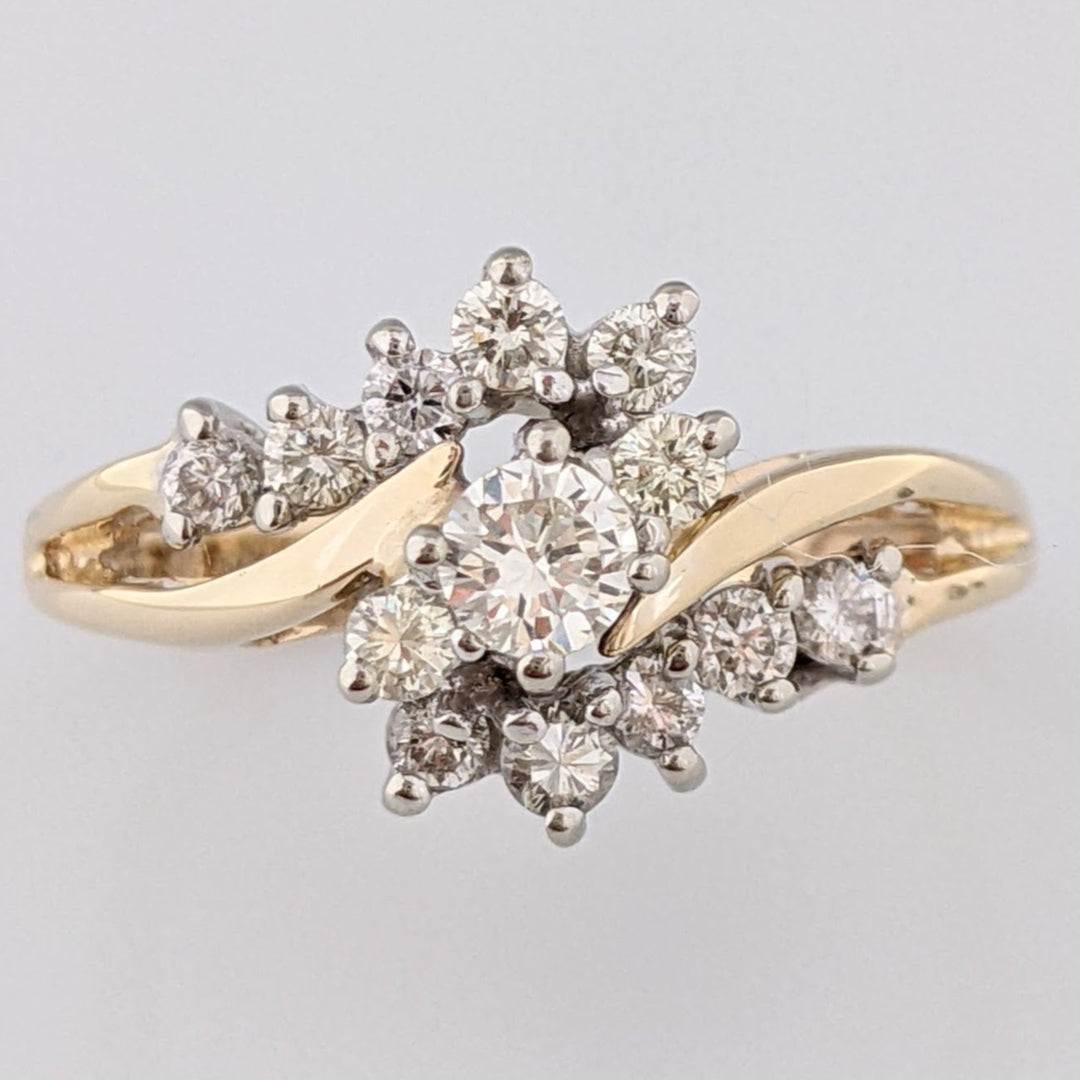 14K .50 CARAT TOTAL WEIGHT I1 H DIAMOND ROUND (13) BYPASS ESTATE RING 3.9 GRAMS