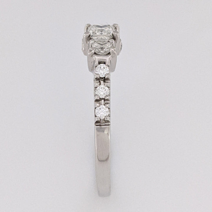 14K WHITE .97 CARAT TOTAL WEIGHT SI2 H DIAMOND PRINCESS CUT (3) ROUND (8) ESTATE HALO LEO RING 4.8 GRAMS