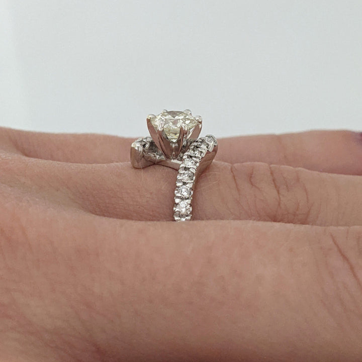 14K WHITE .95CTW VS2 N DIAMOND ROUND (19) BYPASS ESTATE RING 3.5 GRAMS