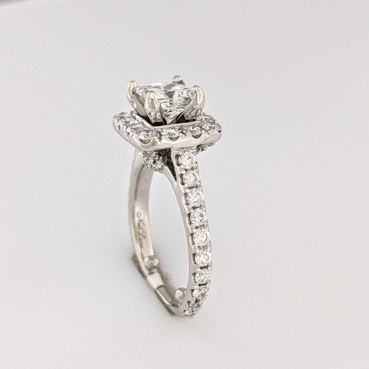 14KW 2.23 CARAT TOTAL WEIGHT SI2 I DIAMOND PRINCESS CUT WITH (52) ROUND HALO ESTATE RING 5.1 GRAMS