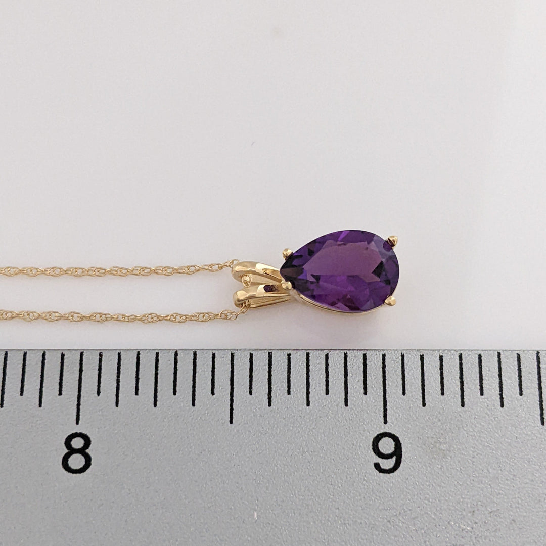14K AMETHYST PEAR 7X10 ESTATE PENDANT & CHAIN 1.6 GRAMS