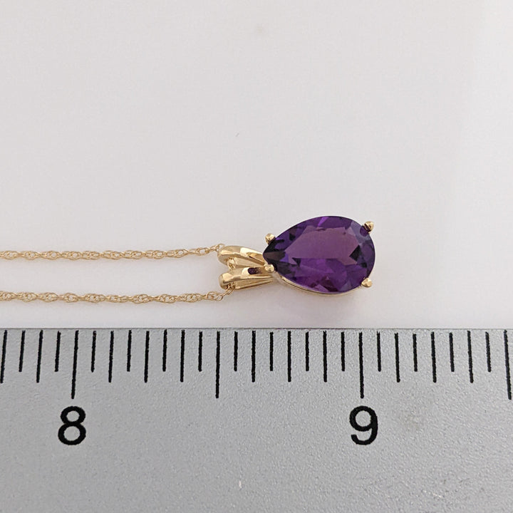 14K AMETHYST PEAR 7X10 ESTATE PENDANT & CHAIN 1.6 GRAMS