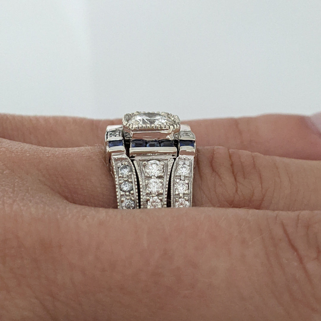 14K WHITE 1.25CTW VVS2 H DIAMOND ROUND (20) SAPPHIRE (8) .33CTW 2-BAND ESTATE SET 10.0 GRAMS