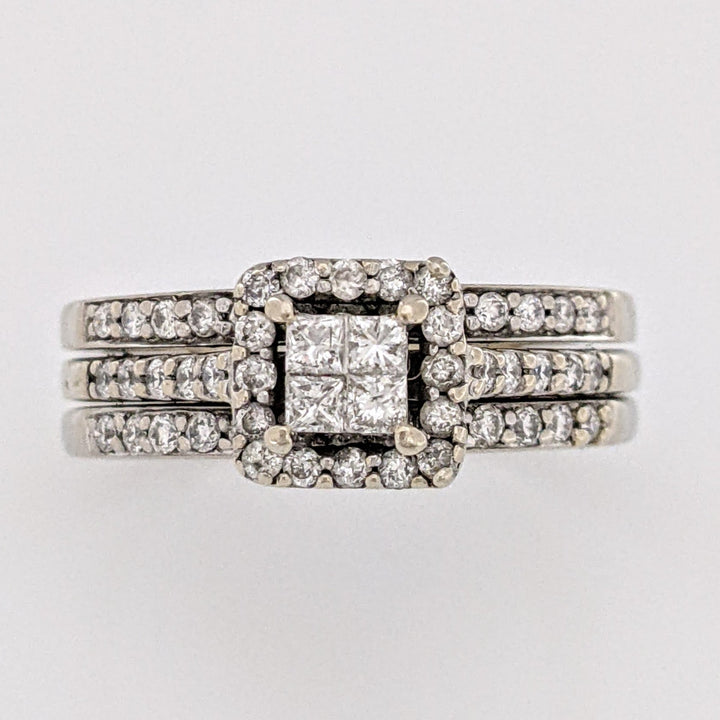 14K 1.05CTW SI2 H DIAMOND PRINCESS CUT (4) ROUND (54) ESTATE RING 6.5 GRAMS