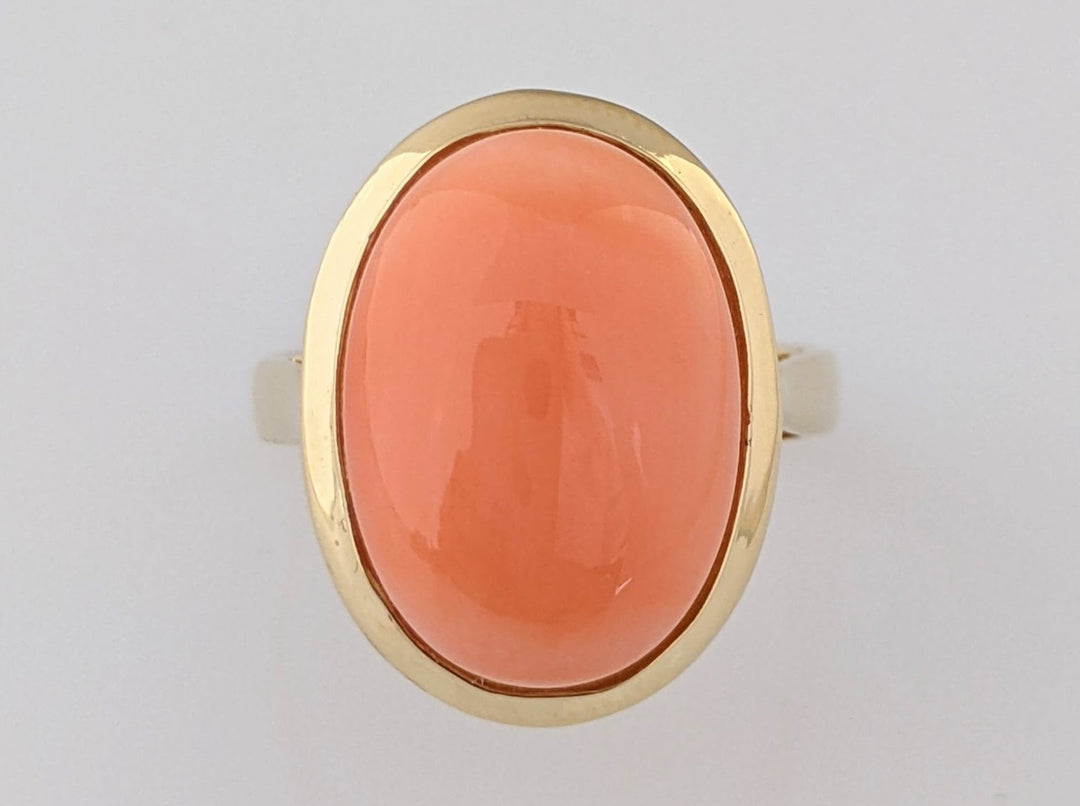 14K CORAL OVAL 10X14 CABOCHON ESTATE RING 3.1 GRAMS