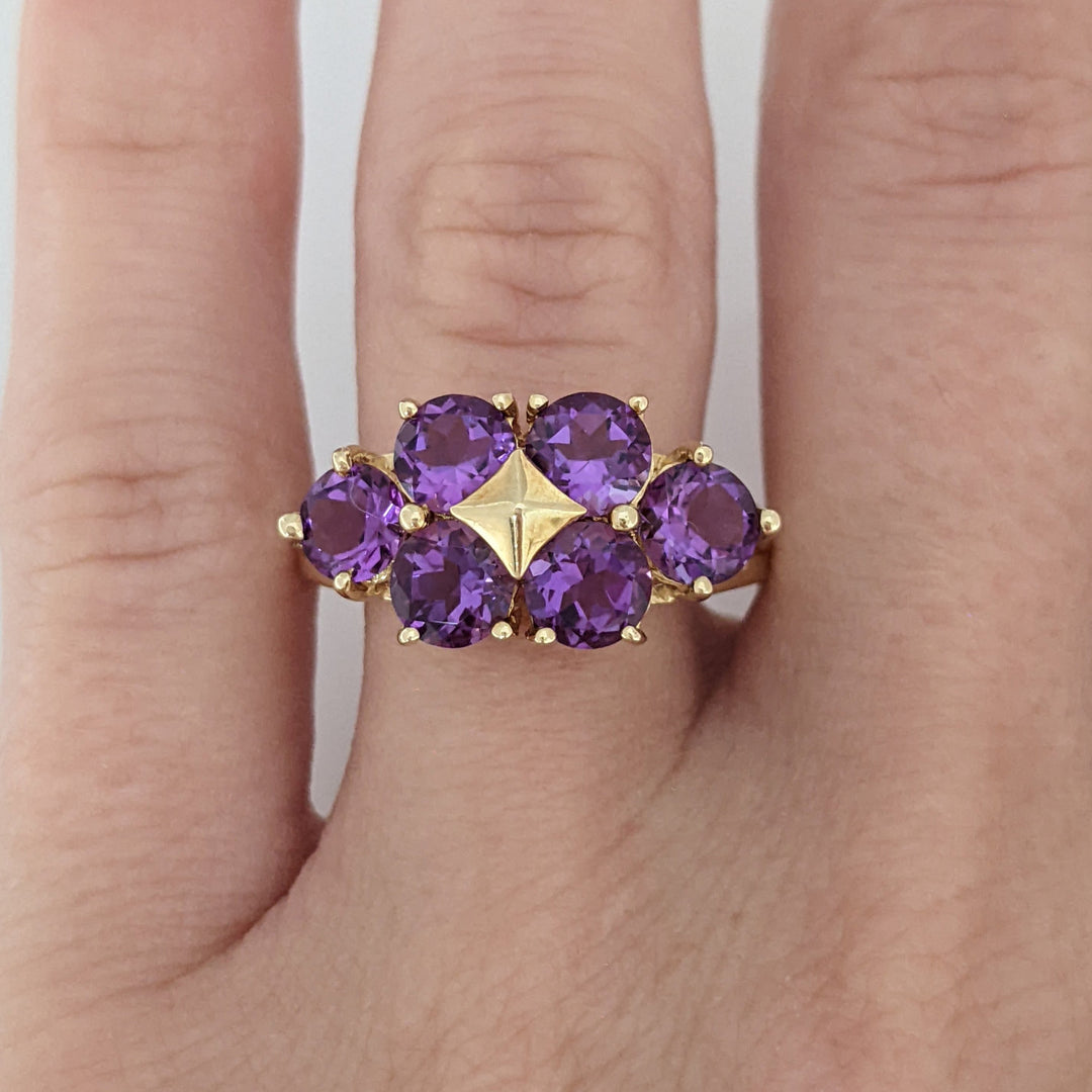 14K AMETHYST ROUND (6) 5MM ESTATE RING 3.1 GRAMS