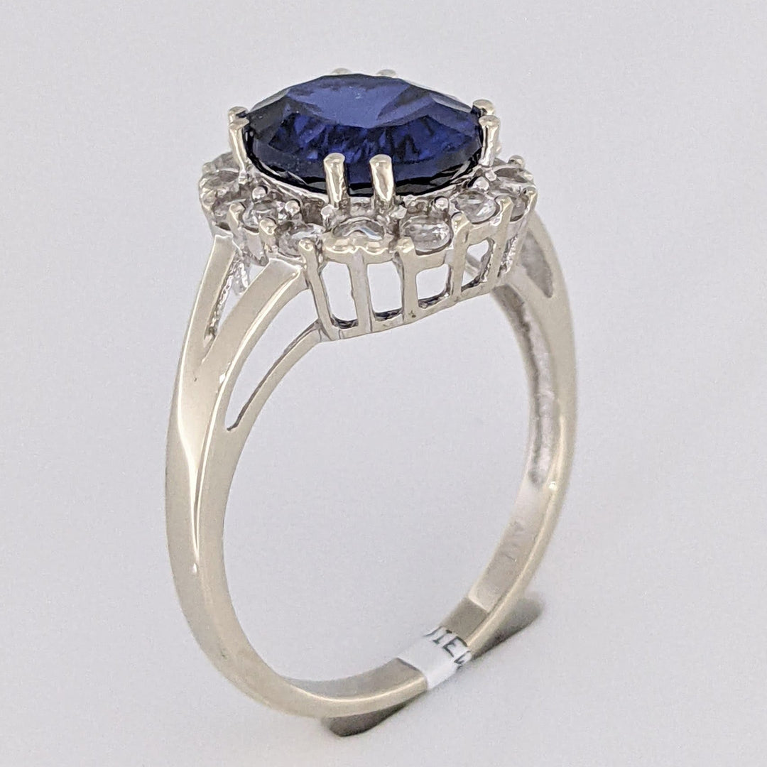 10K WHITE LAB-CREATED SAPPHIRE OVAL 8X10 WITH WHITE SAPPHIRE ESTATE RING 3.2 GRAMS