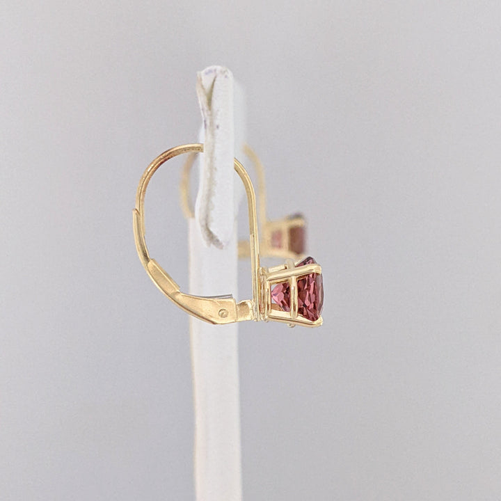 14K PINK TOURMALINE ROUND 6MM LEVERBACK ESTATE EARRINGS 1.6 GRAMS