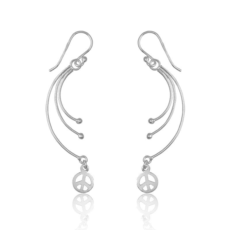 Sterling Silver 3 Lines w/ Peace Sign Earrings