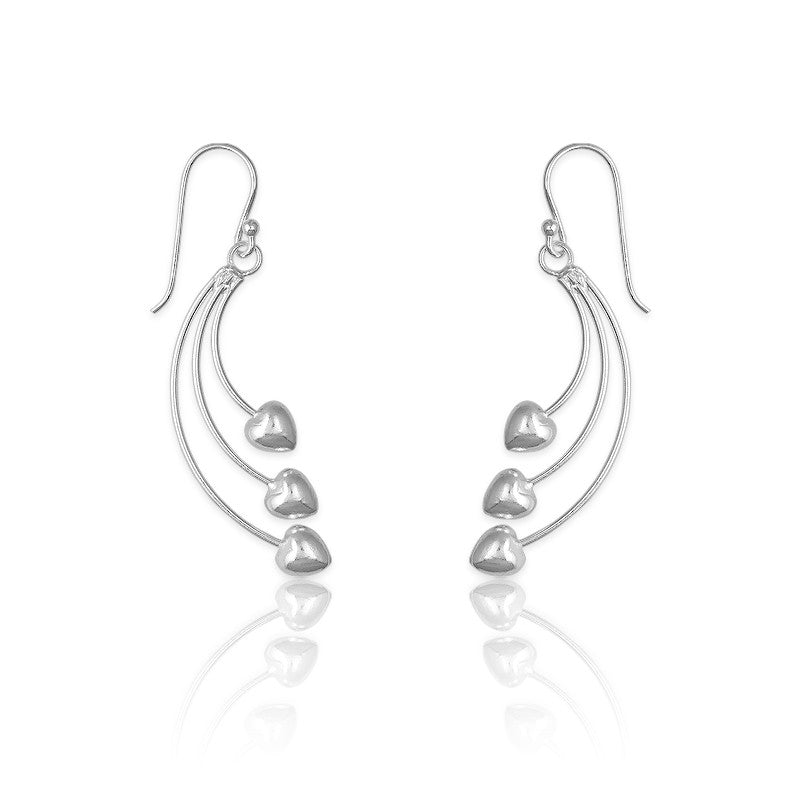 Sterling Silver 3 Lines w/ Hearts Earrings
