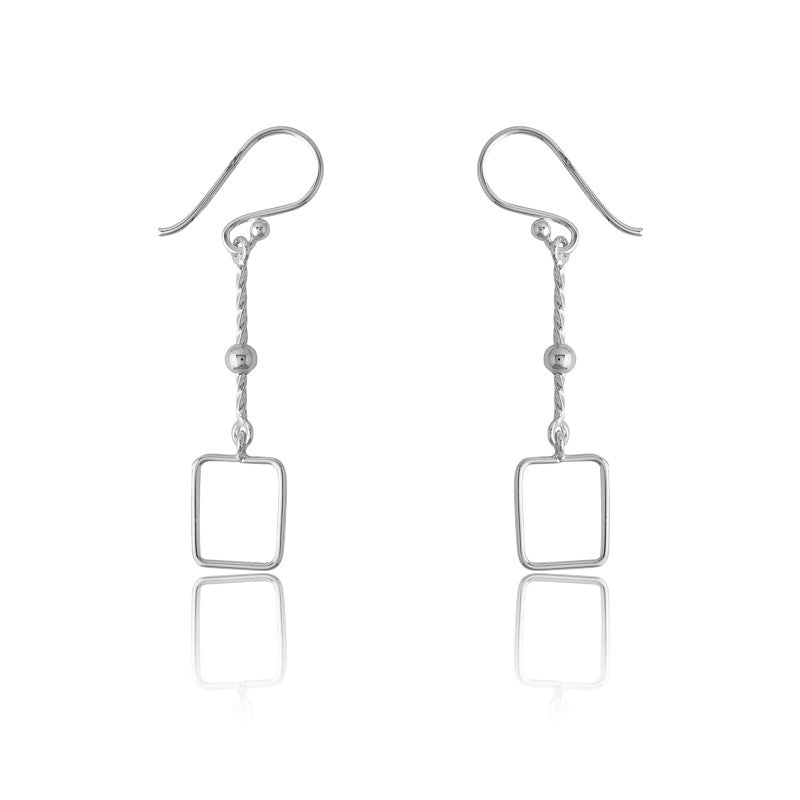 Sterling Silver Twisted Line w/ Open Square Earrings