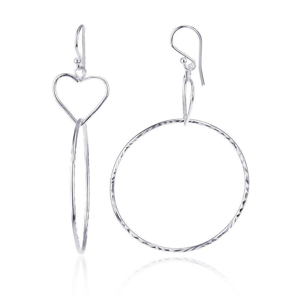 Sterling Silver Open Heart w/ Large D-C Open Circle Earrings
