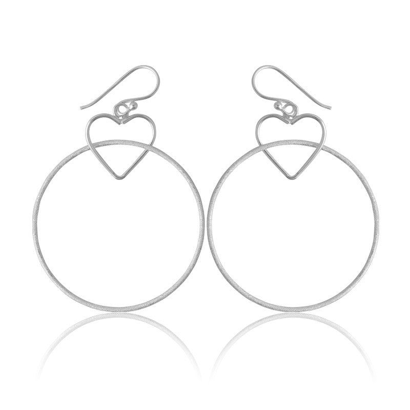 Sterling Silver Open Heart w/ Large Textured Open Circle Earrings