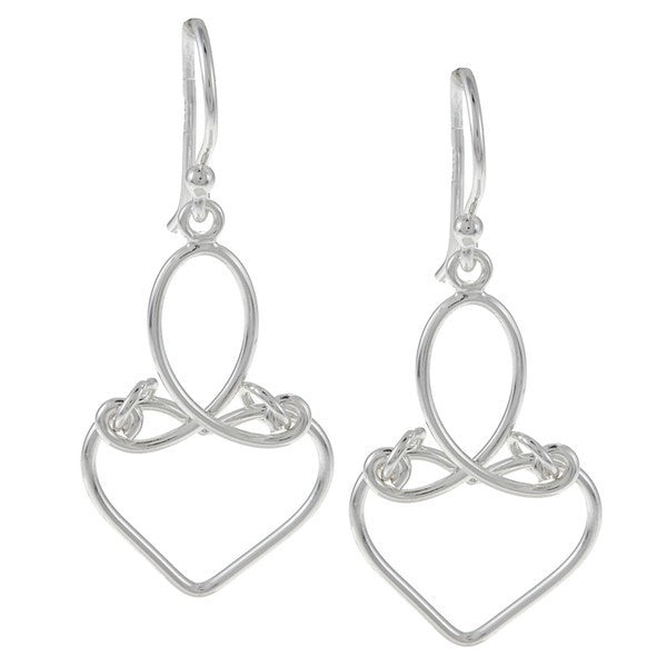 Sterling Silver Curled Oval and Heart Dangling Earrings