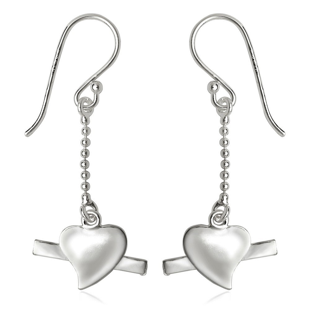 Sterling Silver Dangling Heart with Line Across Earrings