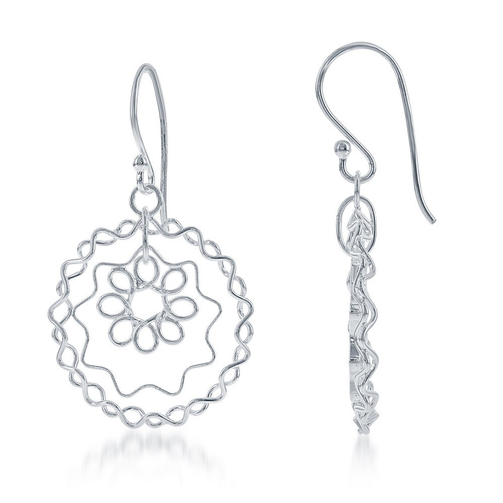 Sterling Silver Wire Flower and Star Earrings