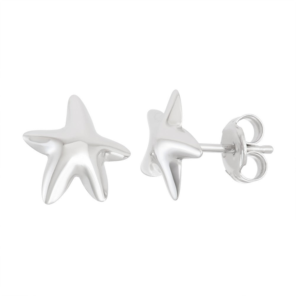 Sterling Silver Shiny Starfish Stud Earrings
