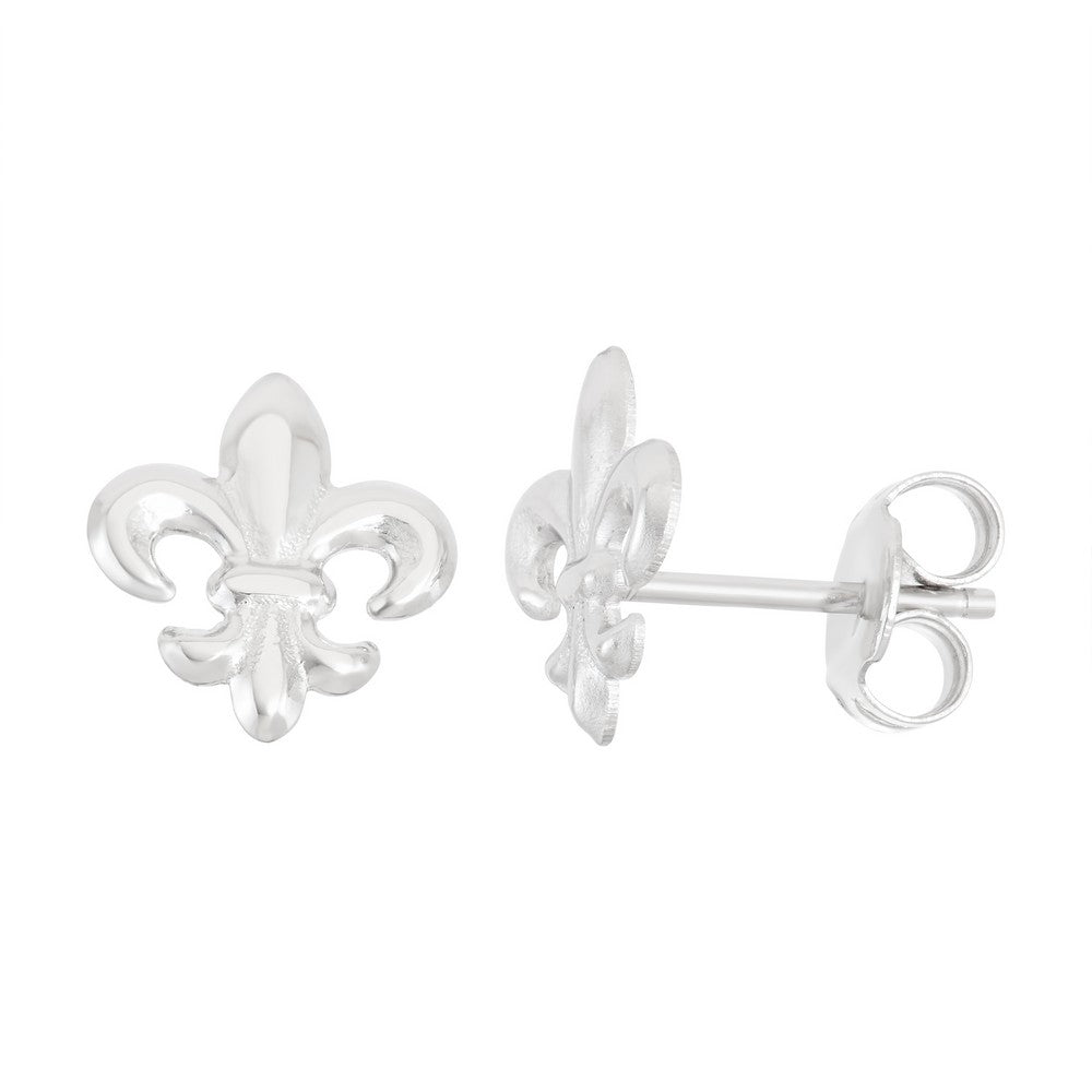 Sterling Silver Shiny Fleur De Lis Stud Earrings