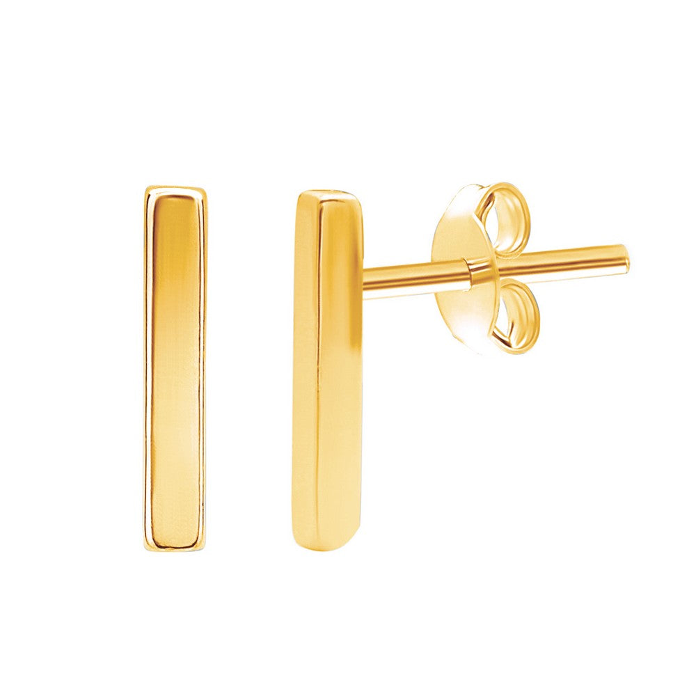 Sterling Silver Small Thin Bar Stud Earrings - Gold Plated