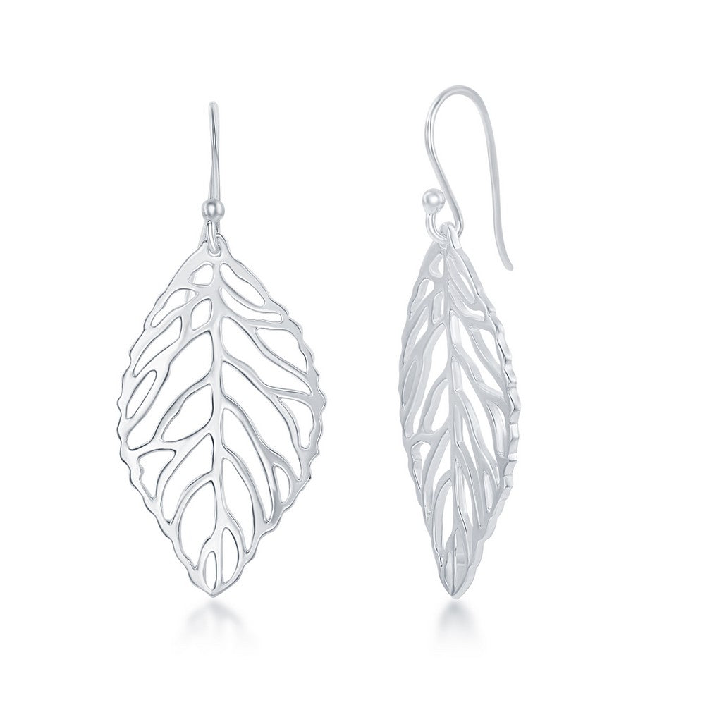 Sterling Silver Leaf Design Dangle Earrings