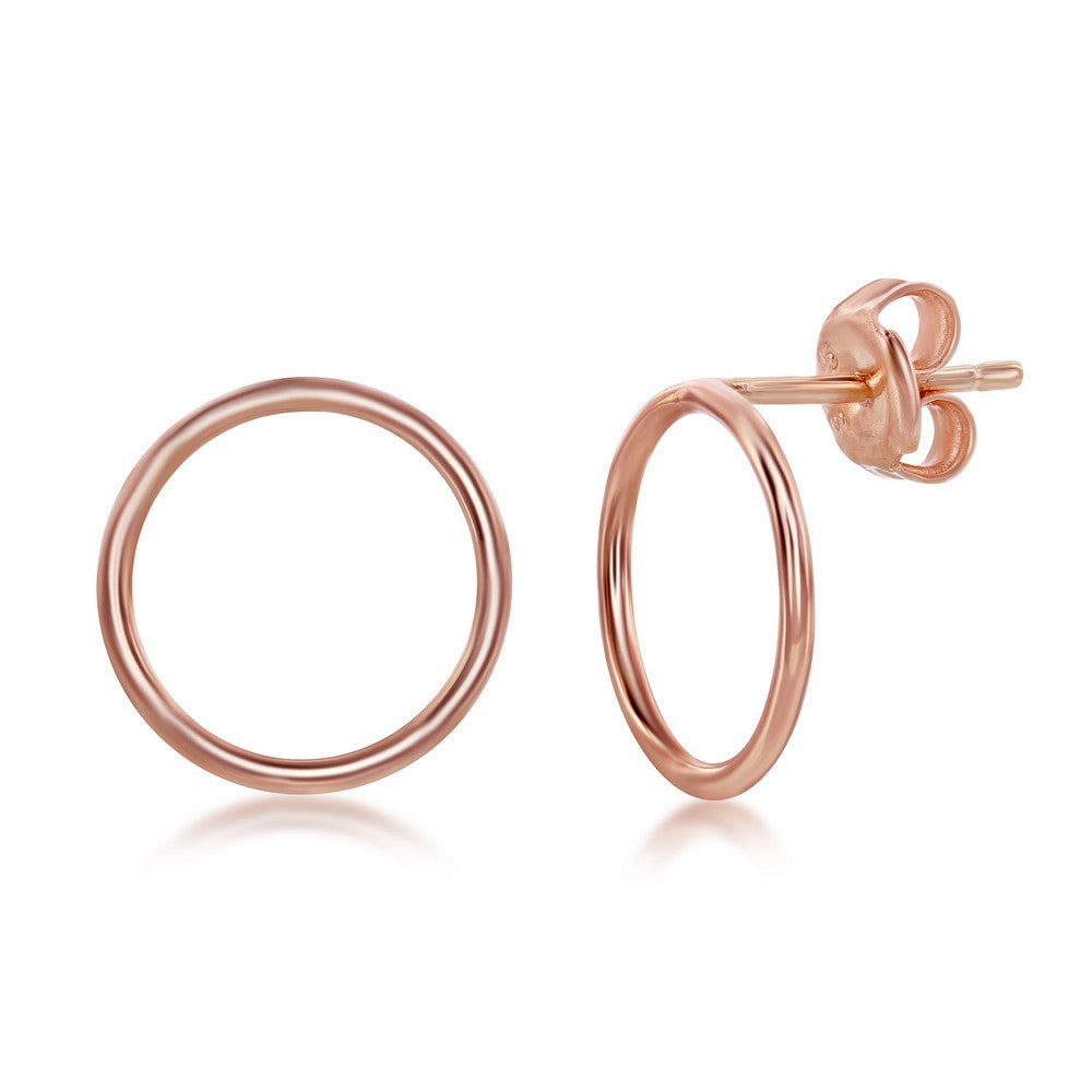 Sterling Silver Open Circle Stud Earrings - Rose Gold Plated