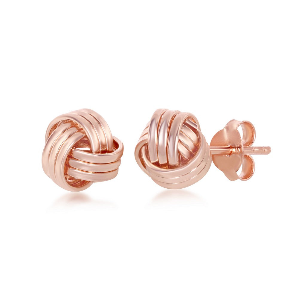 Sterling Silver Triple Wire Love Knot Stud Earrings - Rose Gold Plated