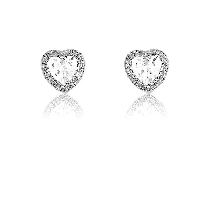 Sterling Silver CZ Hearts w/ Tear-Shape Cutouts Edge Earrings