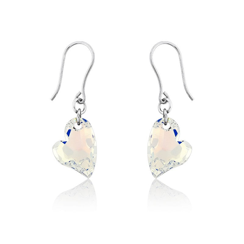 Sterling Silver AB Swarovski Crystal Heart Earrings
