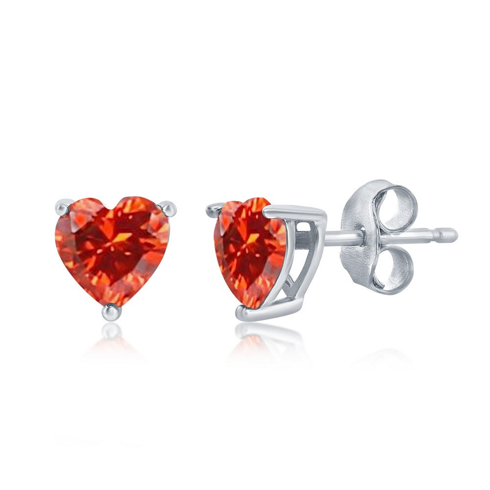 Sterling Silver 6MM Burgundy "January" Heart Preciosa Crystal Earrings