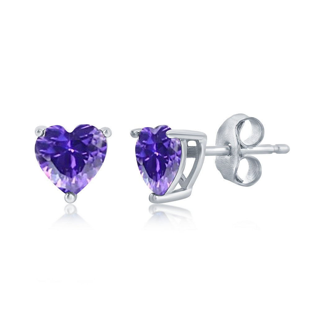 Sterling Silver 6MM Amethyst "February" Heart Perciosa Crystal Earrings