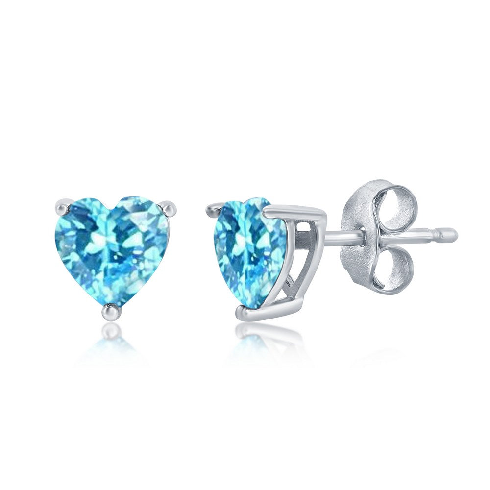 Sterling Silver 6MM Aquamarine "March" Heart Perciosa Crystal Earrings