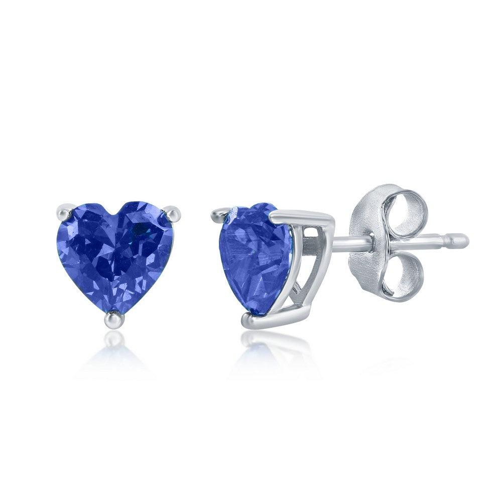 Sterling Silver 6MM Sapphire "September" Heart Perciosa Crystal Earrings