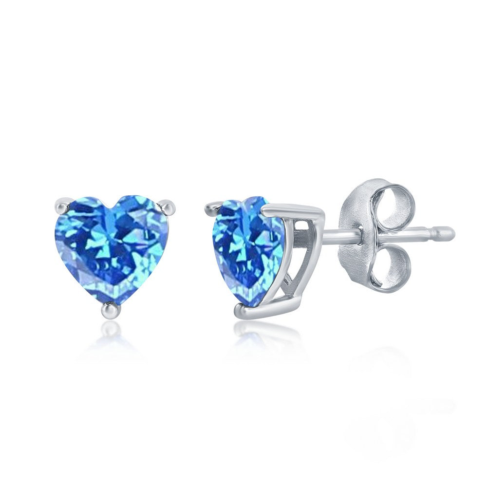 Sterling Silver 6MM Blue Topaz "December" Heart Perciosa Crystal Earrings