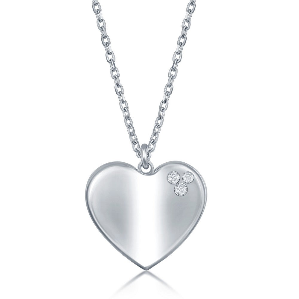 Sterling Silver 0.024ctw Diamond High Polished Heart Necklace