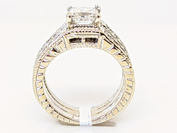 18KW 1.55 CARAT TOTAL WEIGHT I1 F PRINCESS CUT DIAMOND WITH (24) ROUND ESTATE RING 10.3 GRAMS