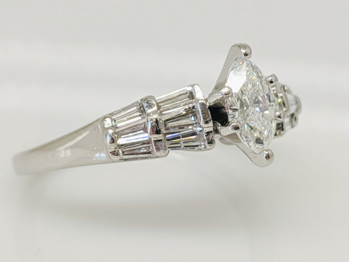 PLATINUM 1.06 CARAT TOTAL WEIGHT SI2 G-H MARQUISE DIAMOND WITH (12) BAGUETTE ESTATE RING 6.4 GRAMS